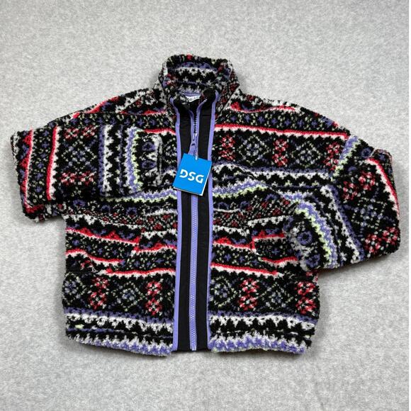 DSG Youth Girls Size S Cozy Fleece Full Zip Jacket Funky Fair Isle NWT - Picture 1 of 10